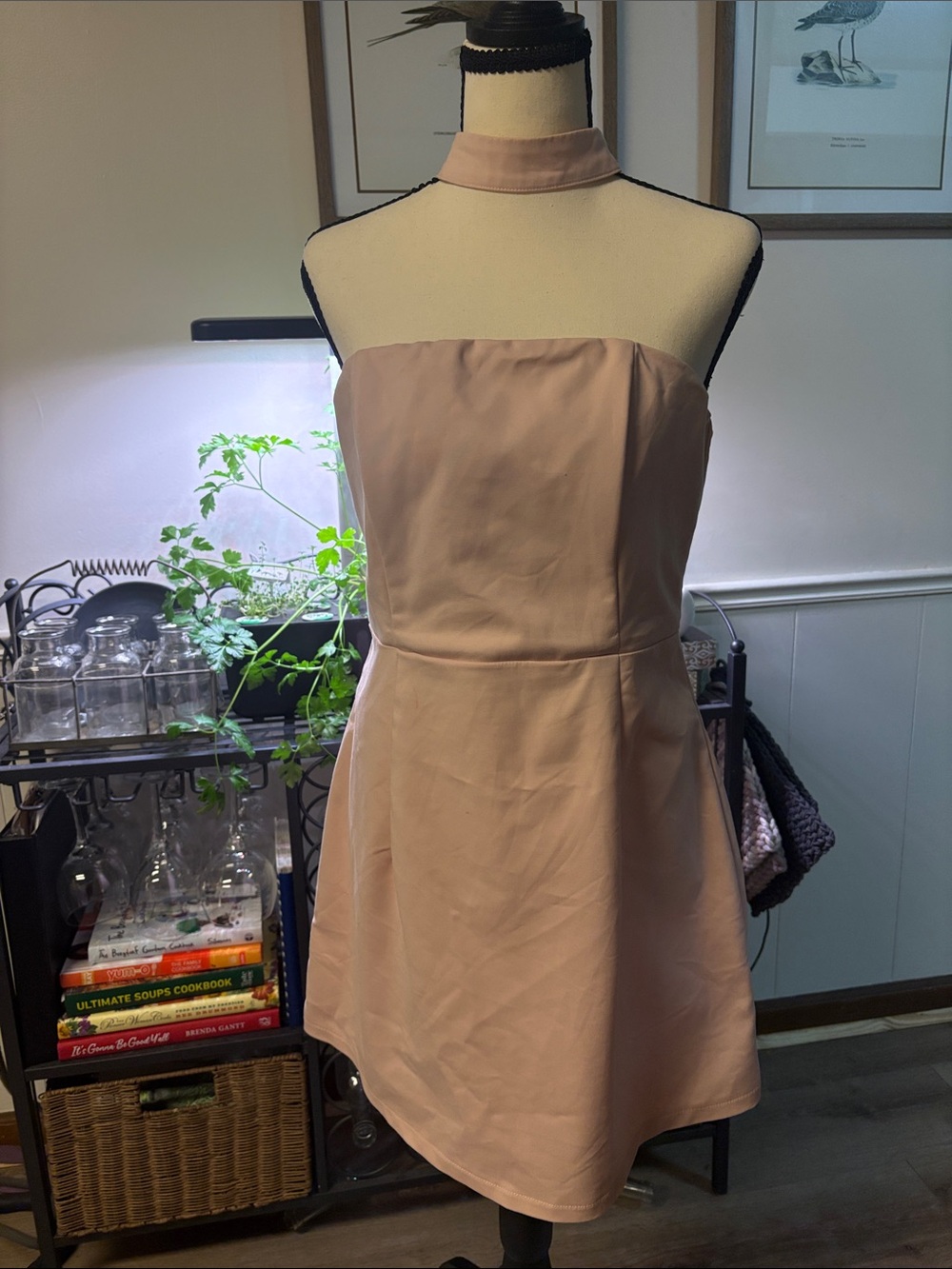 Strapless Blush Pink A-Line Dress with Choker
